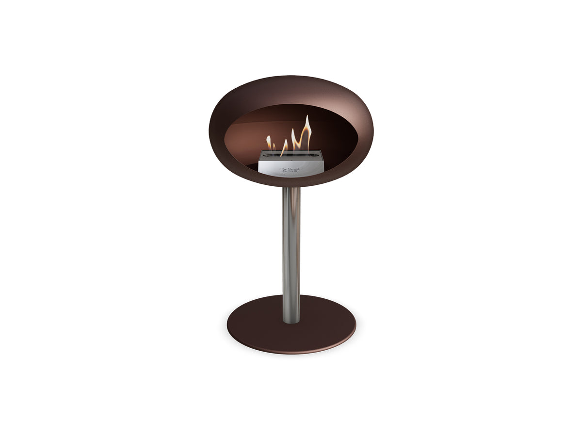 Steel Low Fireplace by Le Feu - Mocca Dome/ Polished Steel Pole 60 mm / Mocca Plate
