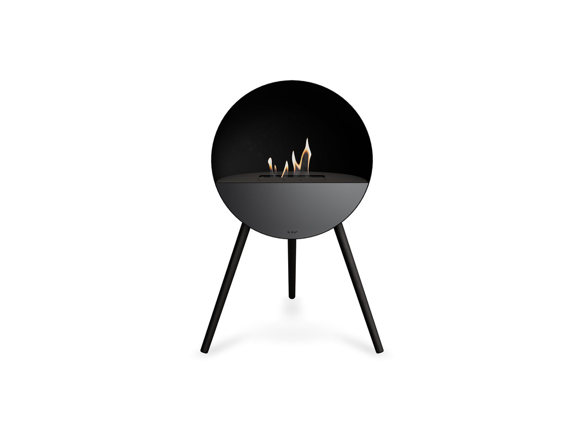 Le Feu Eye Fireplace with Black Body, Black Top, Black Front and Black Oak Base
