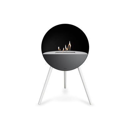Le Feu Eye Fireplace with Black Body, White Top, Black Front and White Oak Base