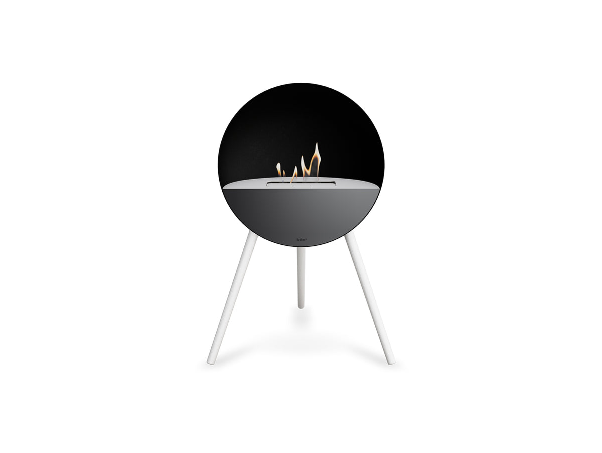 Le Feu Eye Fireplace with Black Body, White Top, Black Front and White Oak Base