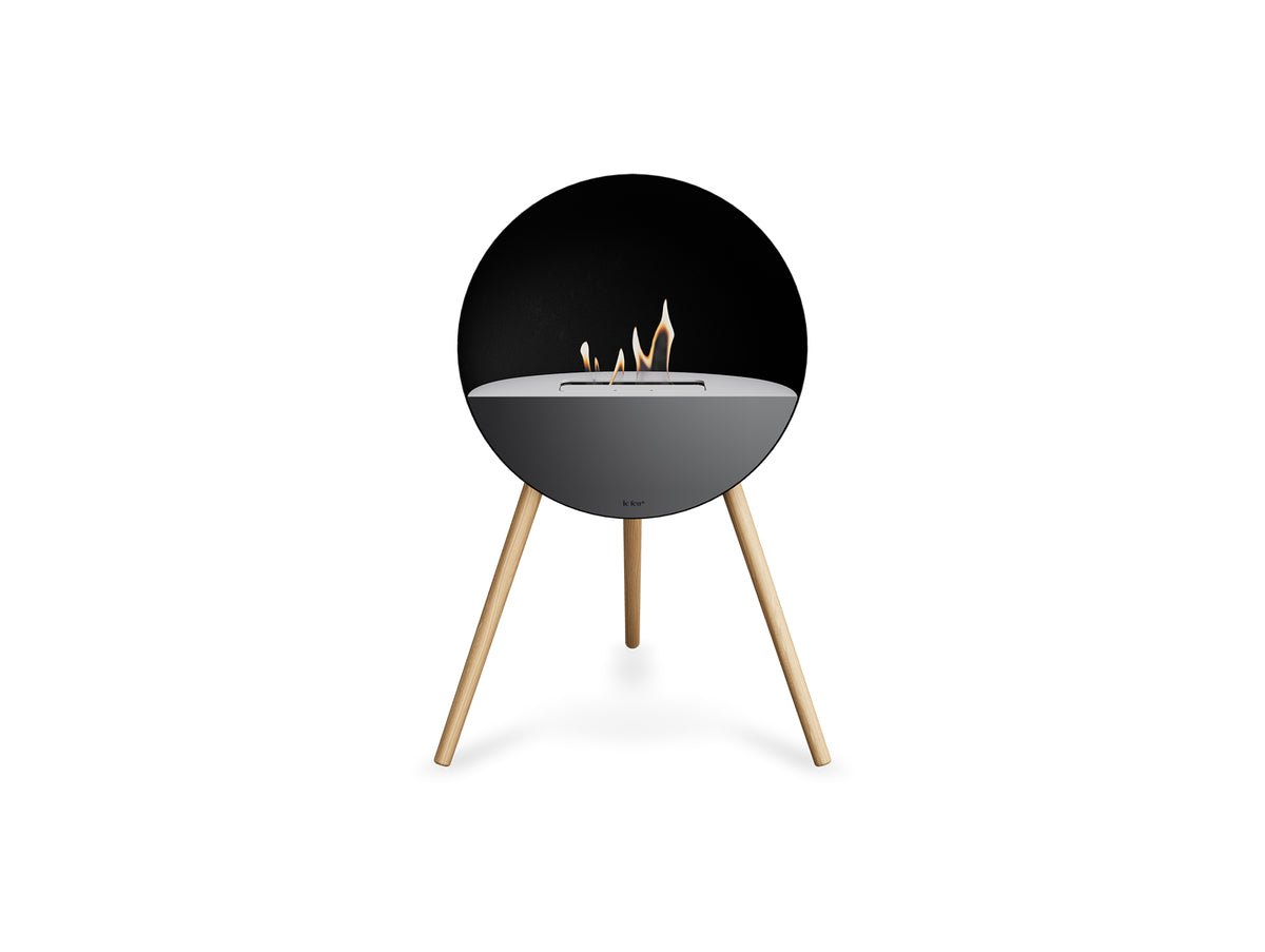Le Feu Eye Fireplace with Black Body, White Top, Black Front and Soaped Oak Base