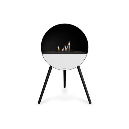 Le Feu Eye Fireplace with Black Body, Black Top, White Front and Black Oak Base