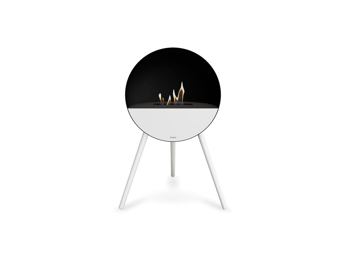 Le Feu Eye Fireplace with Black Body, Black Top, White Front and White Oak Base