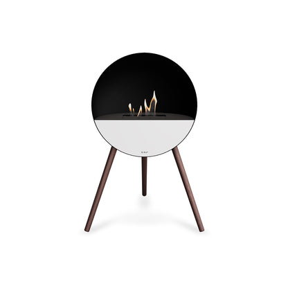 Le Feu Eye Fireplace with Black Body, Black Top, White Front and Smoked Oak Base