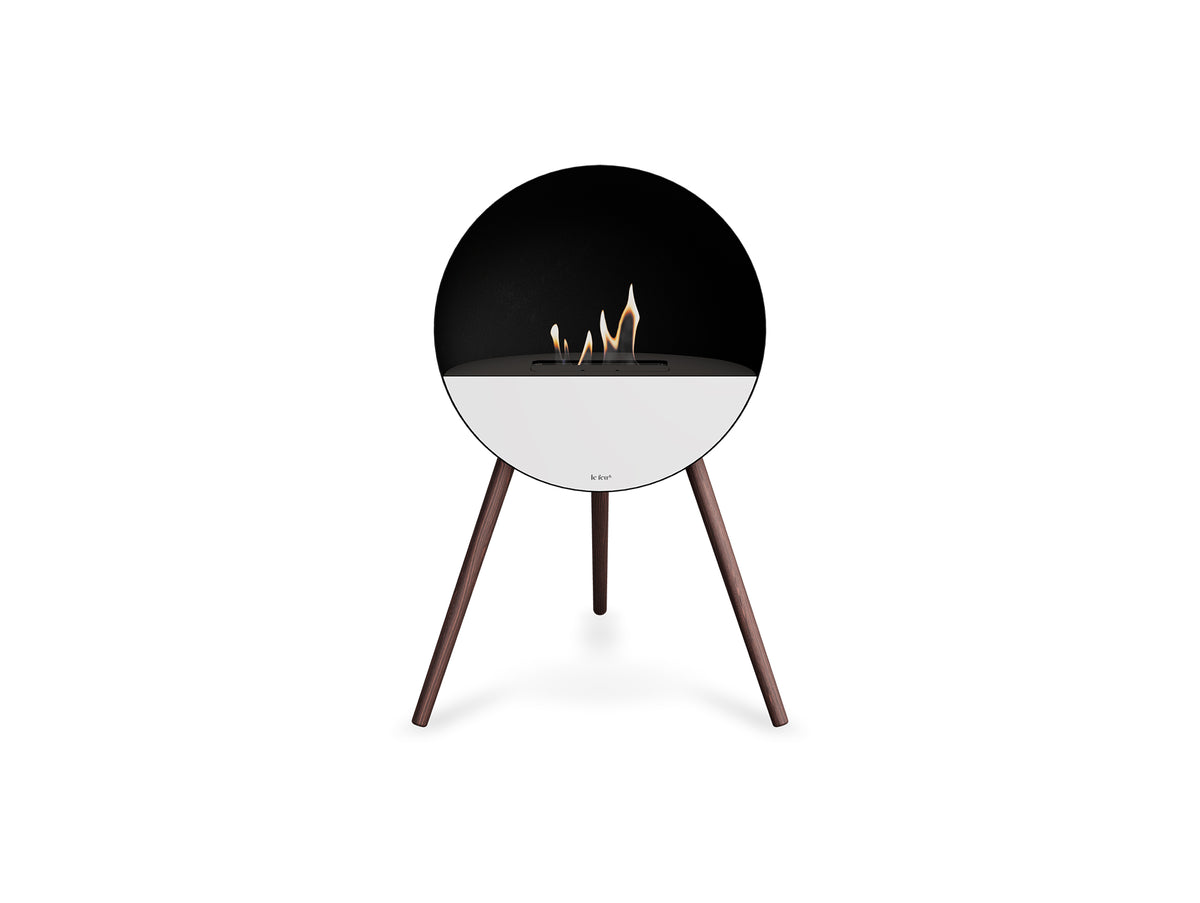 Le Feu Eye Fireplace with Black Body, Black Top, White Front and Smoked Oak Base