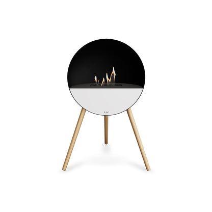 Le Feu Eye Fireplace with Black Body, Black Top, White Front and Soaped Oak Base