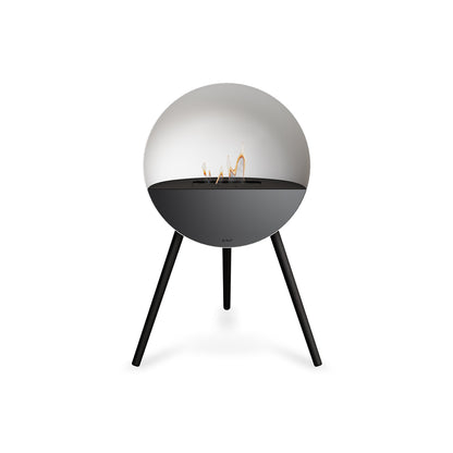 Le Feu Eye Fireplace with White Body, Black Top, Black Front and Black Oak Base