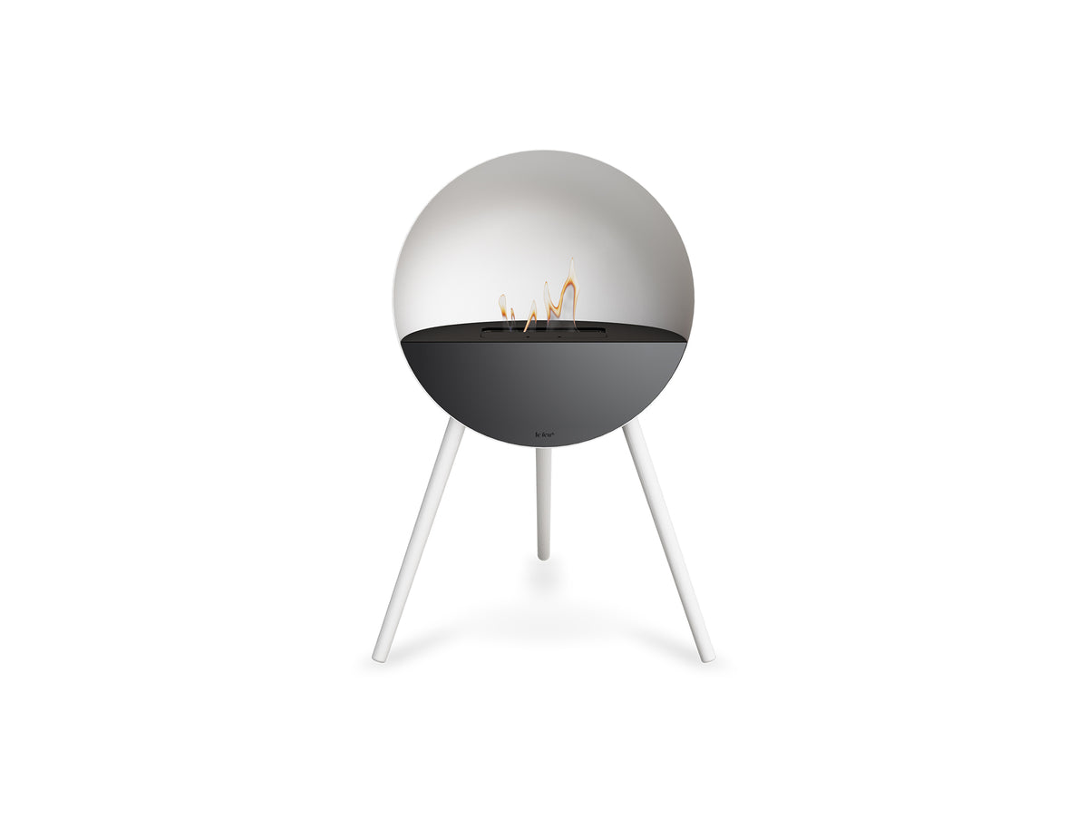Le Feu Eye Fireplace with White Body, Black Top, Black Front and White Oak Base