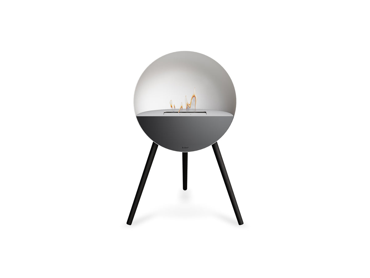 Le Feu Eye Fireplace with White Body, White Top, Black Front and Black Oak Base