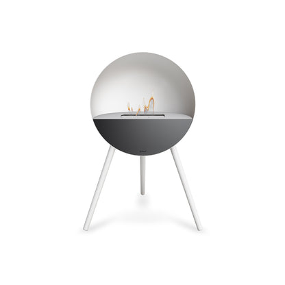 Le Feu Eye Fireplace with White Body, White Top, Black Front and White Oak Base