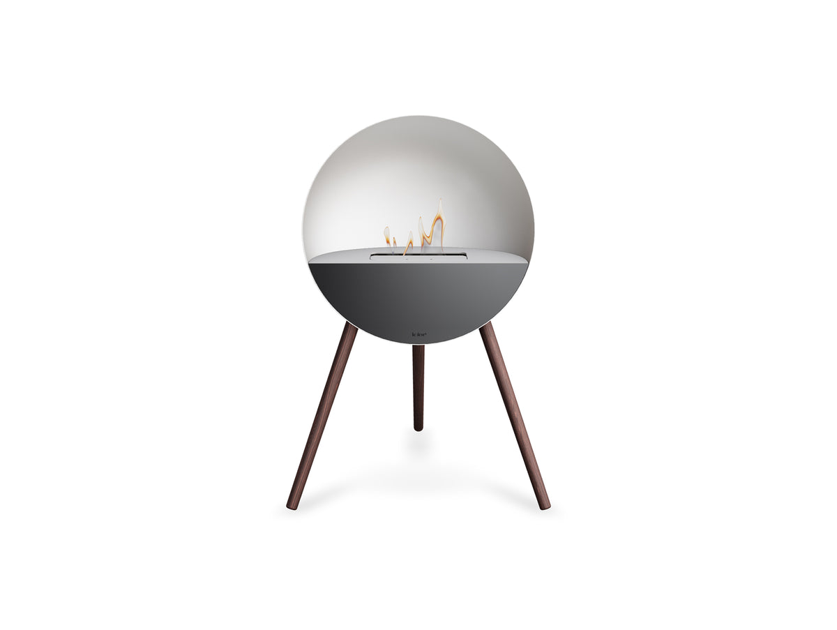 Le Feu Eye Fireplace with White Body, White Top, Black Front and Smoked Oak Base