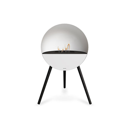 Le Feu Eye Fireplace with White Body, Black Top, White Front and Black Oak Base