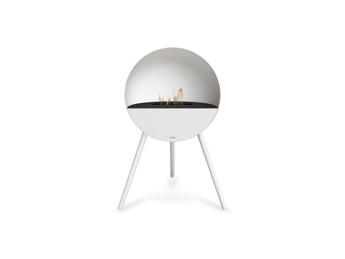 Le Feu Eye Fireplace with White Body, Black Top, White Front and White Oak Base