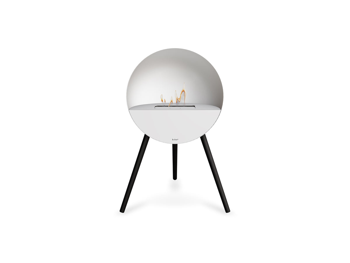 Le Feu Eye Fireplace with White Body, White Top, White Front and Black Oak Base