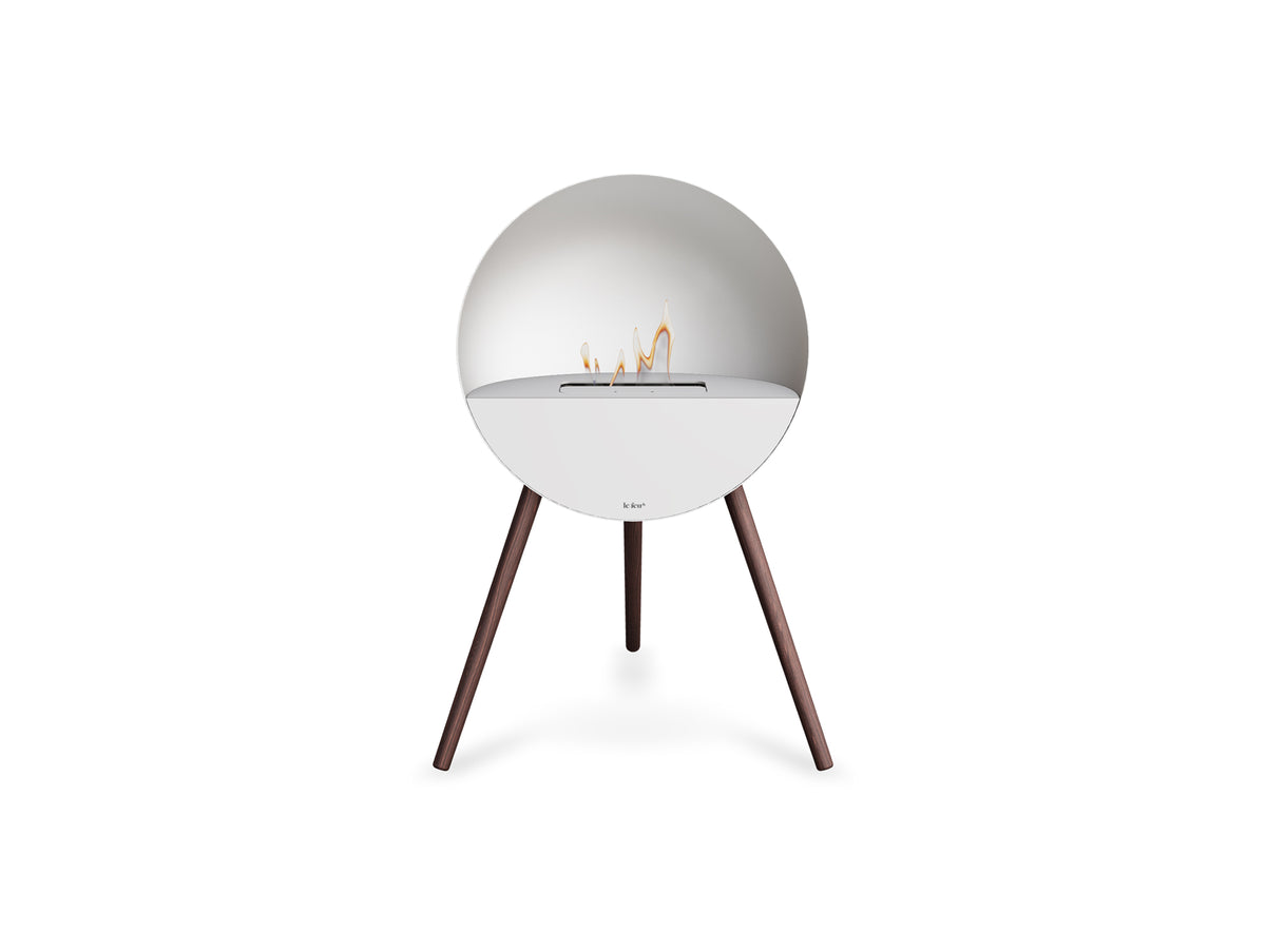 Le Feu Eye Fireplace with White Body, White Top, White Front and Smoked Oak Base