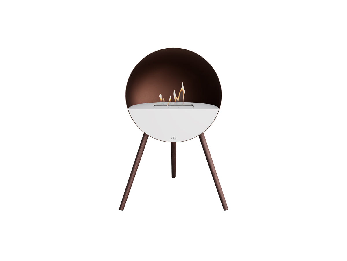 Le Feu Eye Fireplace with Mocca Body, White Top, White Front and Smoked Oak Base