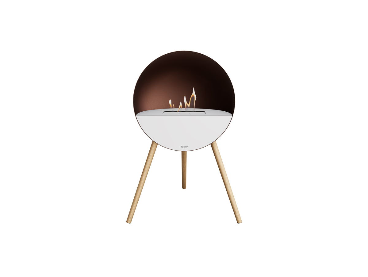 Le Feu Eye Fireplace with Mocca Body, White Top, White Front and Soaped Oak Base