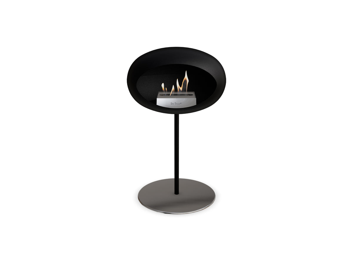 Steel Low Fireplace by Le Feu - Black Dome/ Black Pole 25 mm / Polished Steel Plate