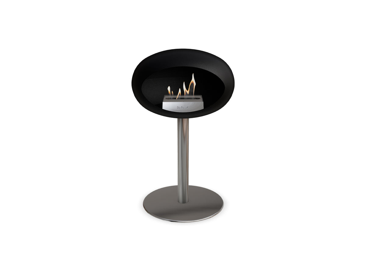 Steel Low Fireplace by Le Feu - Black Dome/ Polished Steel Pole 60 mm / Polished Steel Plate