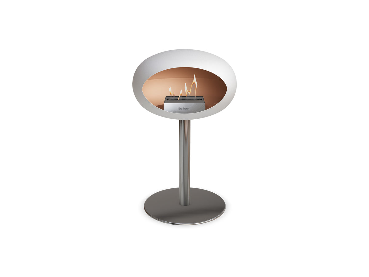Steel Low Fireplace by Le Feu - White Dome/ Polished Steel Pole 60 mm / Polished Steel  Plate
