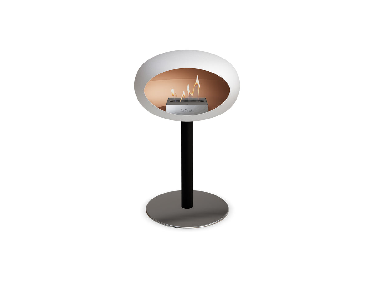 Steel Low Fireplace by Le Feu - White Dome/ Black Pole 60 mm / Polished Steel Plate