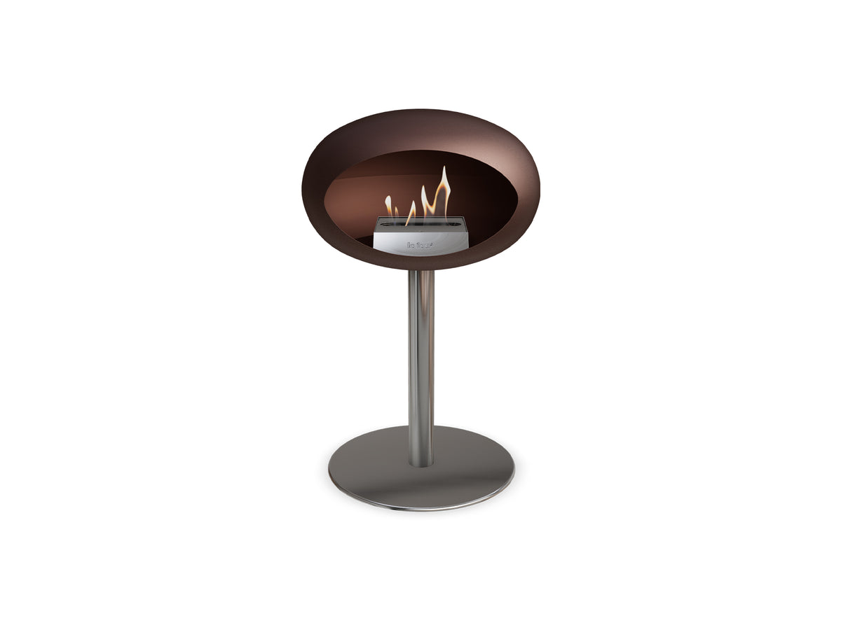 Steel Low Fireplace by Le Feu - Mocca Dome/ Polished Steel Pole 60 mm / Polished Steel Plate