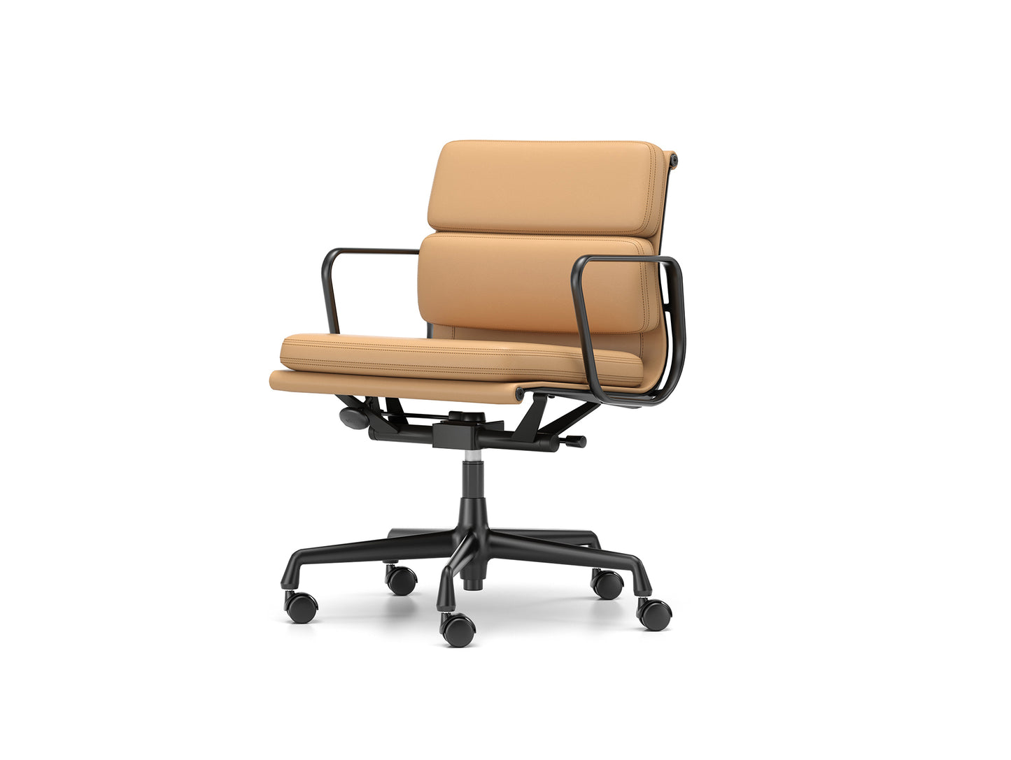 Soft Pad Work Chair EA 217 by Vitra - Black Aluminium / Ochre Premium F Leather