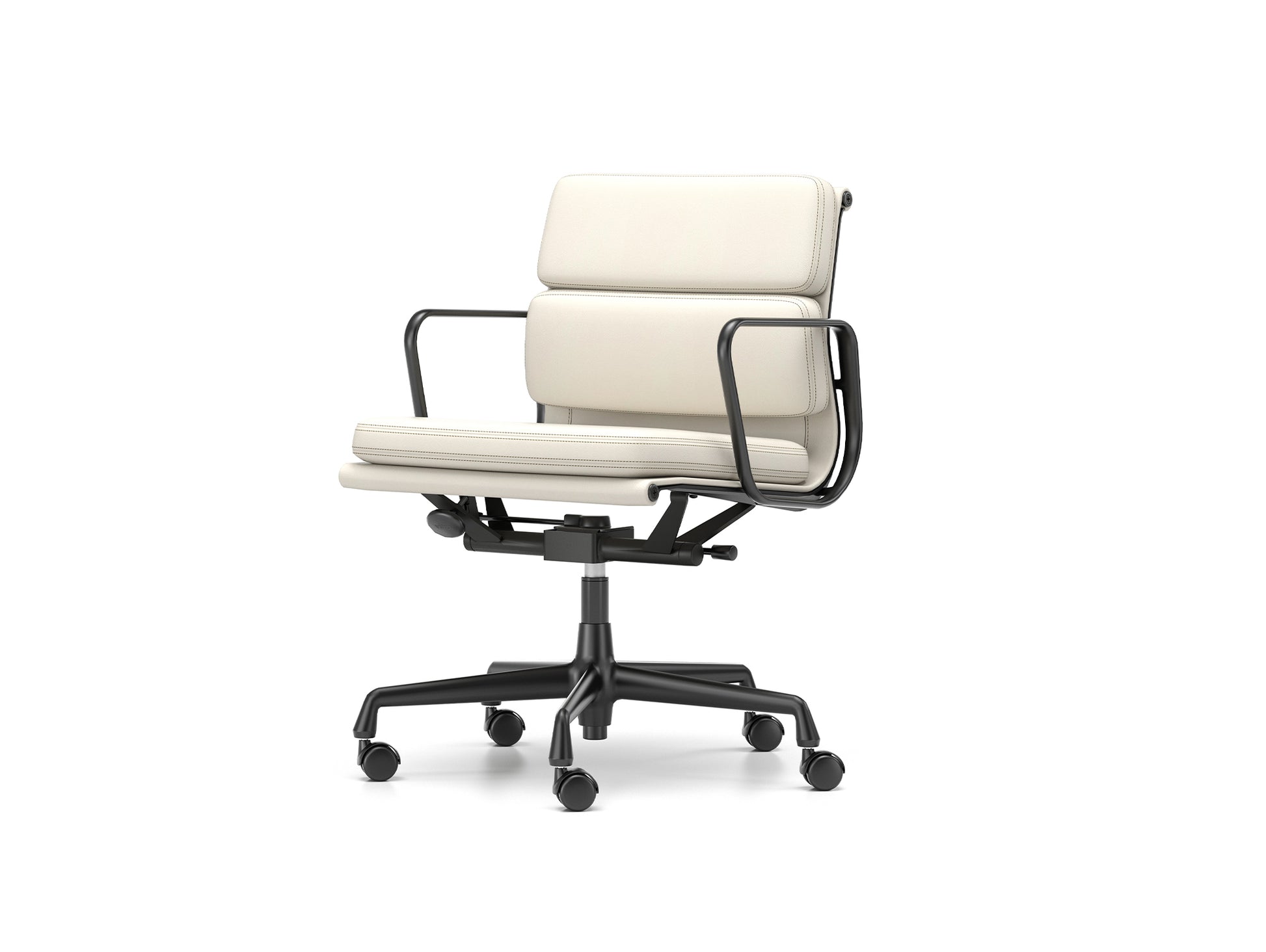 Soft Pad Work Chair EA 217 by Vitra - Black Aluminium / Snow Premium F Leather