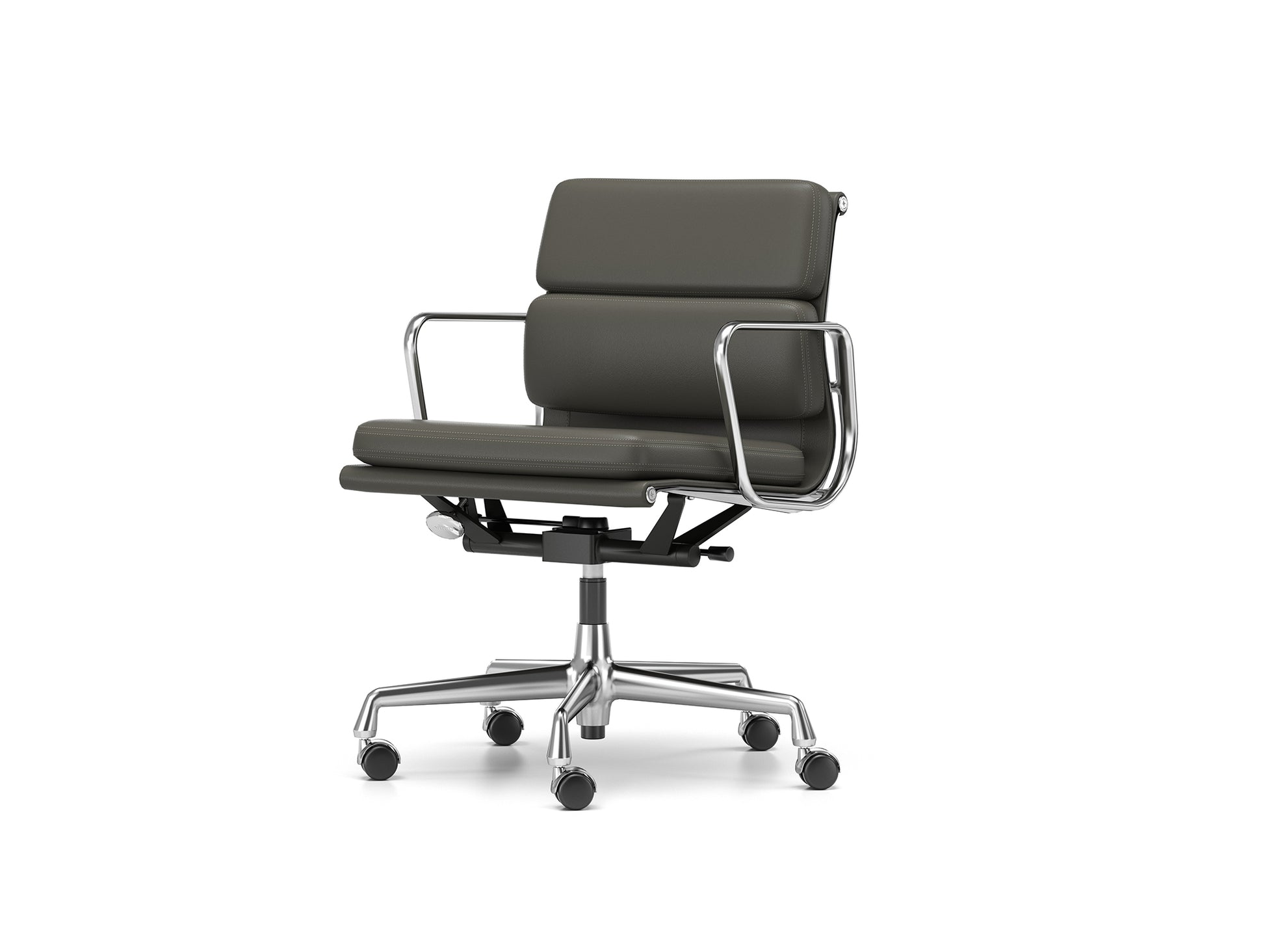 Soft Pad Work Chair EA 217 by Vitra - Chromed Aluminium / Umbra Grey Premium F Leather