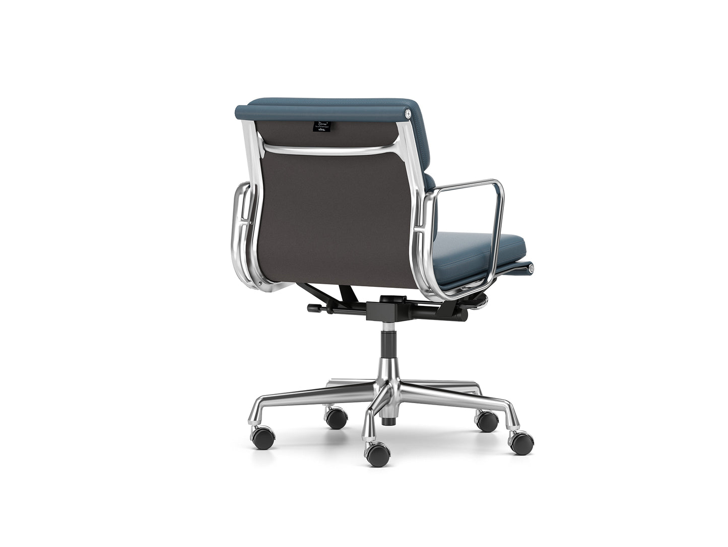 Soft Pad Work Chair EA 217 by Vitra - Chromed Aluminium / Smoke Blue Premium F Leather