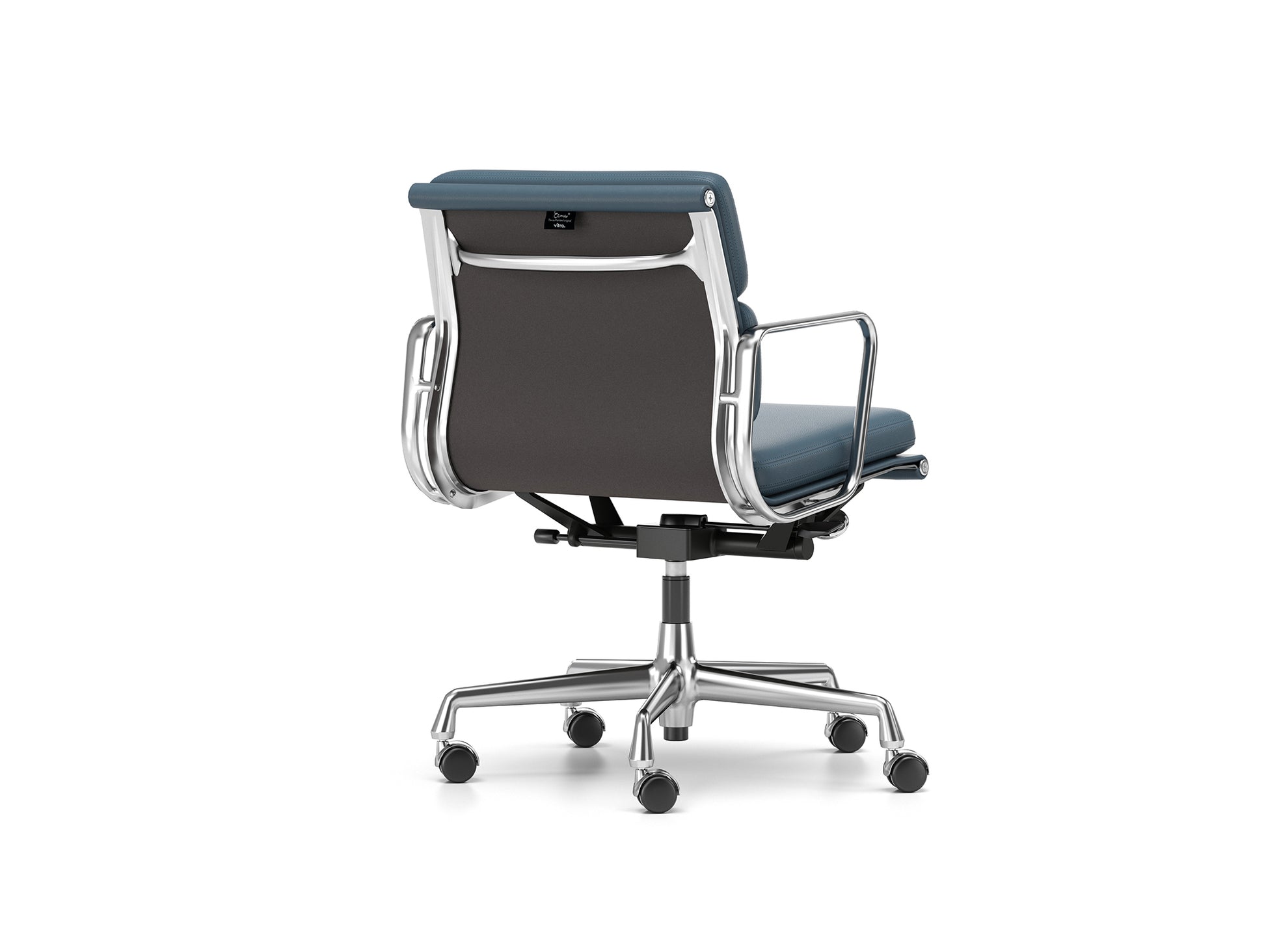 Soft Pad Work Chair EA 217 by Vitra - Chromed Aluminium / Smoke Blue Premium F Leather