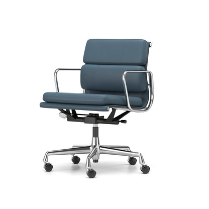 Soft Pad Work Chair EA 217 by Vitra - Chromed Aluminium / Smoke Blue Premium F Leather