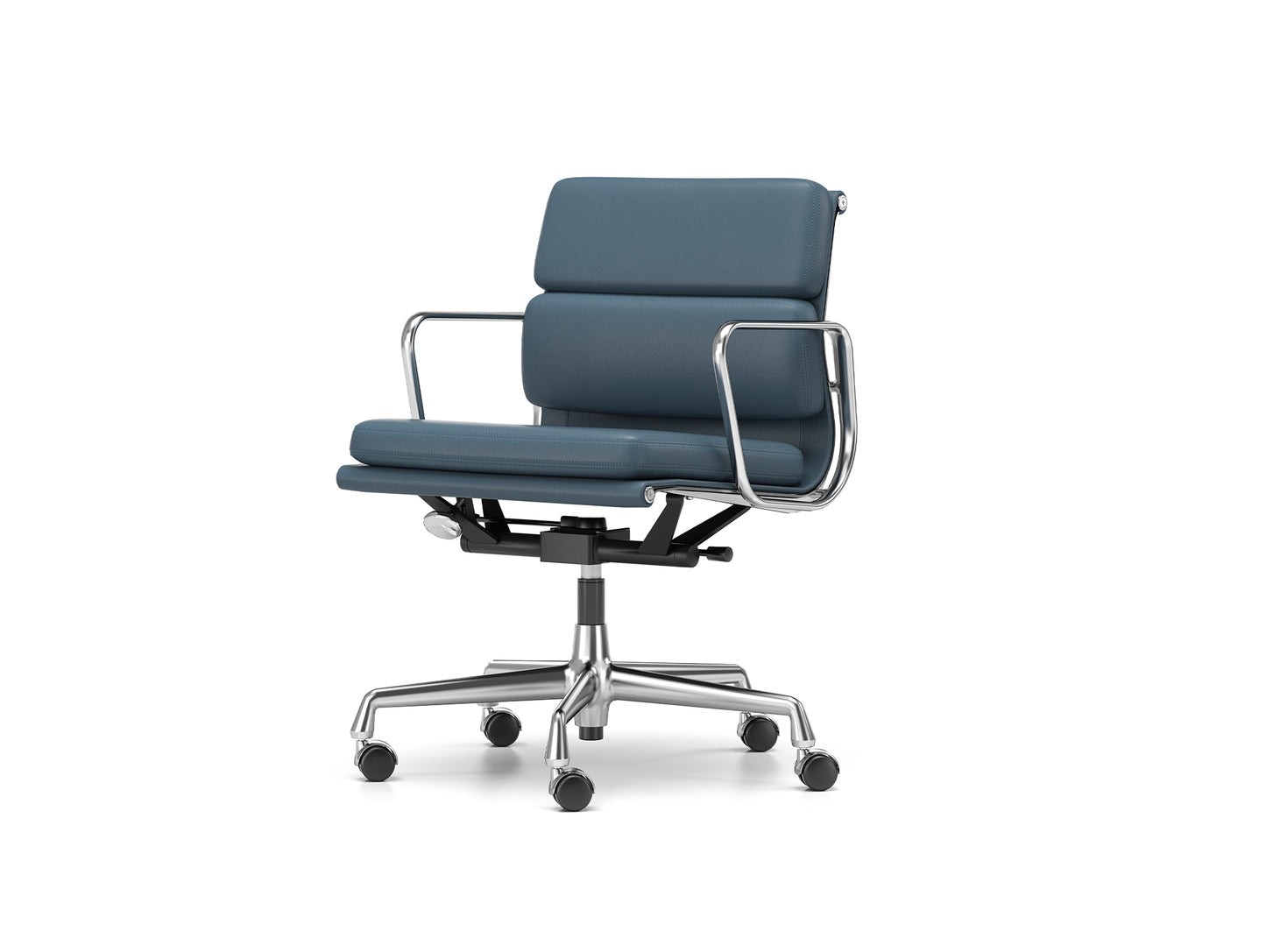 Soft Pad Work Chair EA 217 by Vitra - Chromed Aluminium / Smoke Blue Premium F Leather