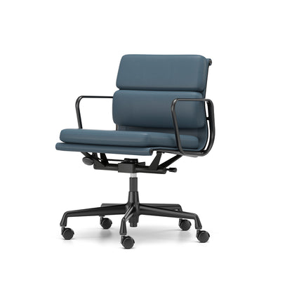Soft Pad Work Chair EA 217 by Vitra - Black Aluminium / Smoke Blue Premium F Leather