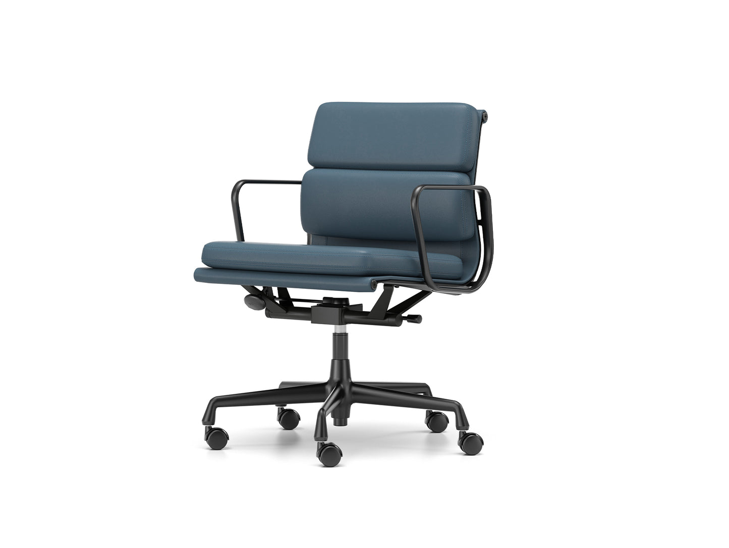 Soft Pad Work Chair EA 217 by Vitra - Black Aluminium / Smoke Blue Premium F Leather