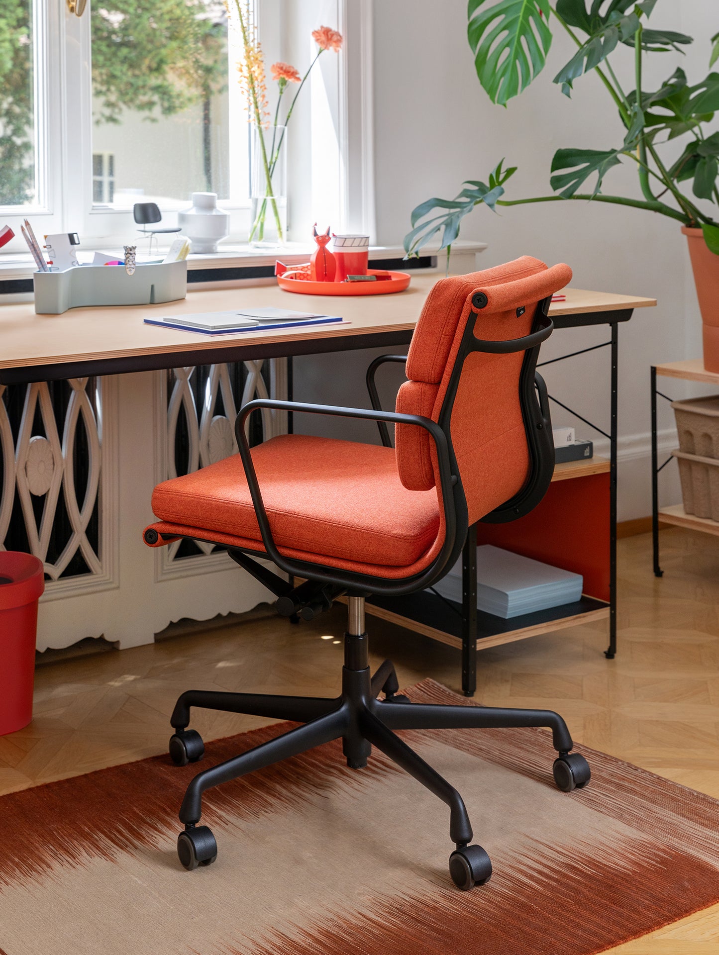 Soft Pad Work Chair EA 217 by Vitra - Deep Black Powder-Coated Aluminium / Cosy 2 Rusty Orange