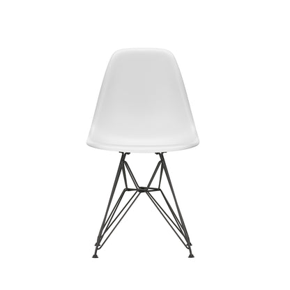 Eames DSR Plastic Side Chair (New Height) in Cotton White RE with Basic Dark Base by Vitra