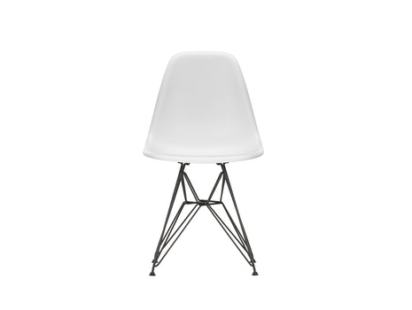 Eames DSR Plastic Side Chair (New Height) in Cotton White RE with Basic Dark Base by Vitra