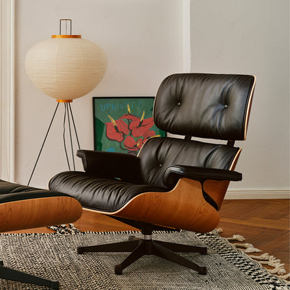 Eames Lounge Chair by Vitra - American Cherry / Leather Premium F66 Nero