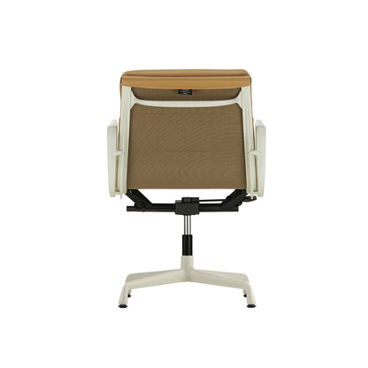 Soft Pad Office Chair EA 231 by Vitra - Chalk Powder-Coated Aluminium / Seat: Ochre Premium F Leather / Back: Plano Coffee (L50)
