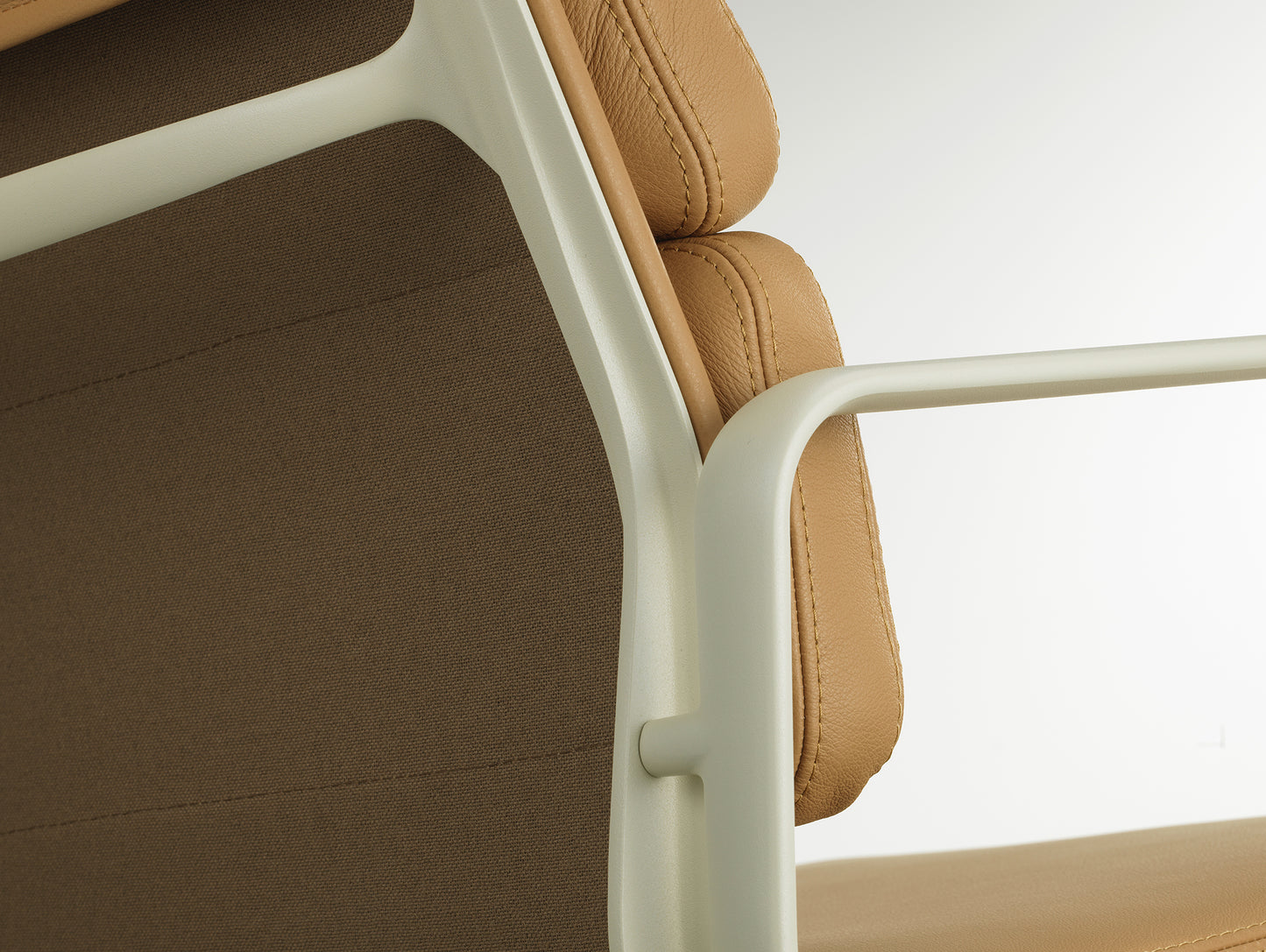 Soft Pad Office Chair EA 231 by Vitra - Chalk Powder-Coated Aluminium / Seat: Ochre Premium F Leather / Back: Plano Coffee (L50)