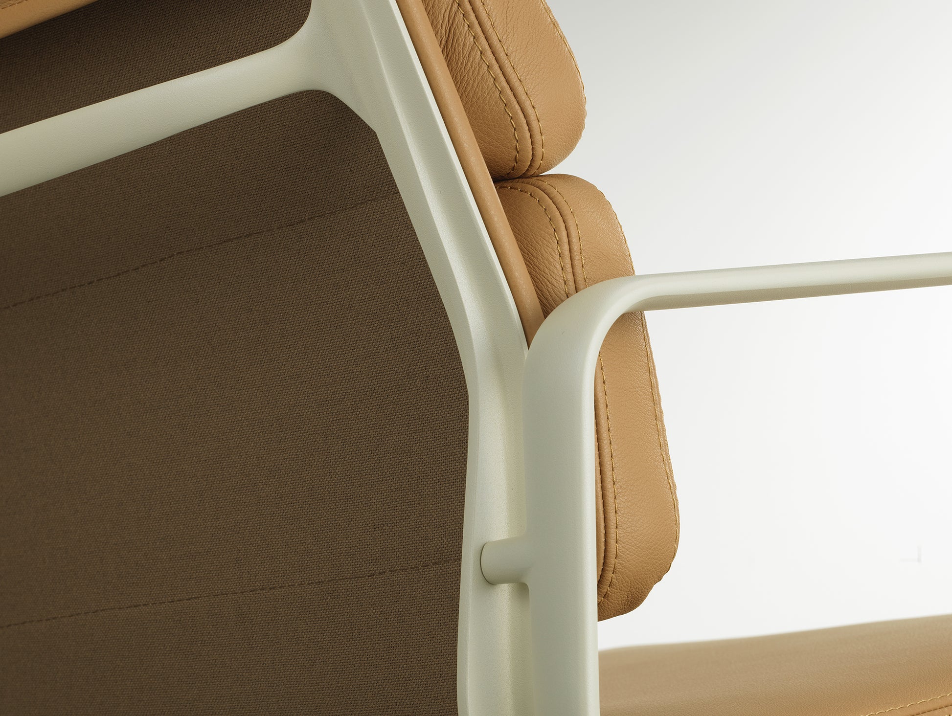 Soft Pad Office Chair EA 231 by Vitra - Chalk Powder-Coated Aluminium / Seat: Ochre Premium F Leather / Back: Plano Coffee (L50)