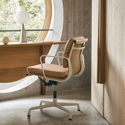 Soft Pad Office Chair EA 231 by Vitra - Chalk Powder-Coated Aluminium / Seat: Ochre Premium F Leather / Back: Plano Coffee (L50)