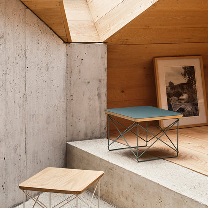 Eames Occasional Table LTR by Vitra - Oiled Chestnut / White Base, Jade Linoleum / Eames Sea Foam Green Base