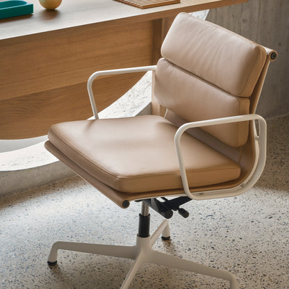 Soft Pad Office Chair EA 231 by Vitra - Chalk Powder-Coated Aluminium / Seat: Ochre Premium F Leather / Back: Plano Coffee (L50)