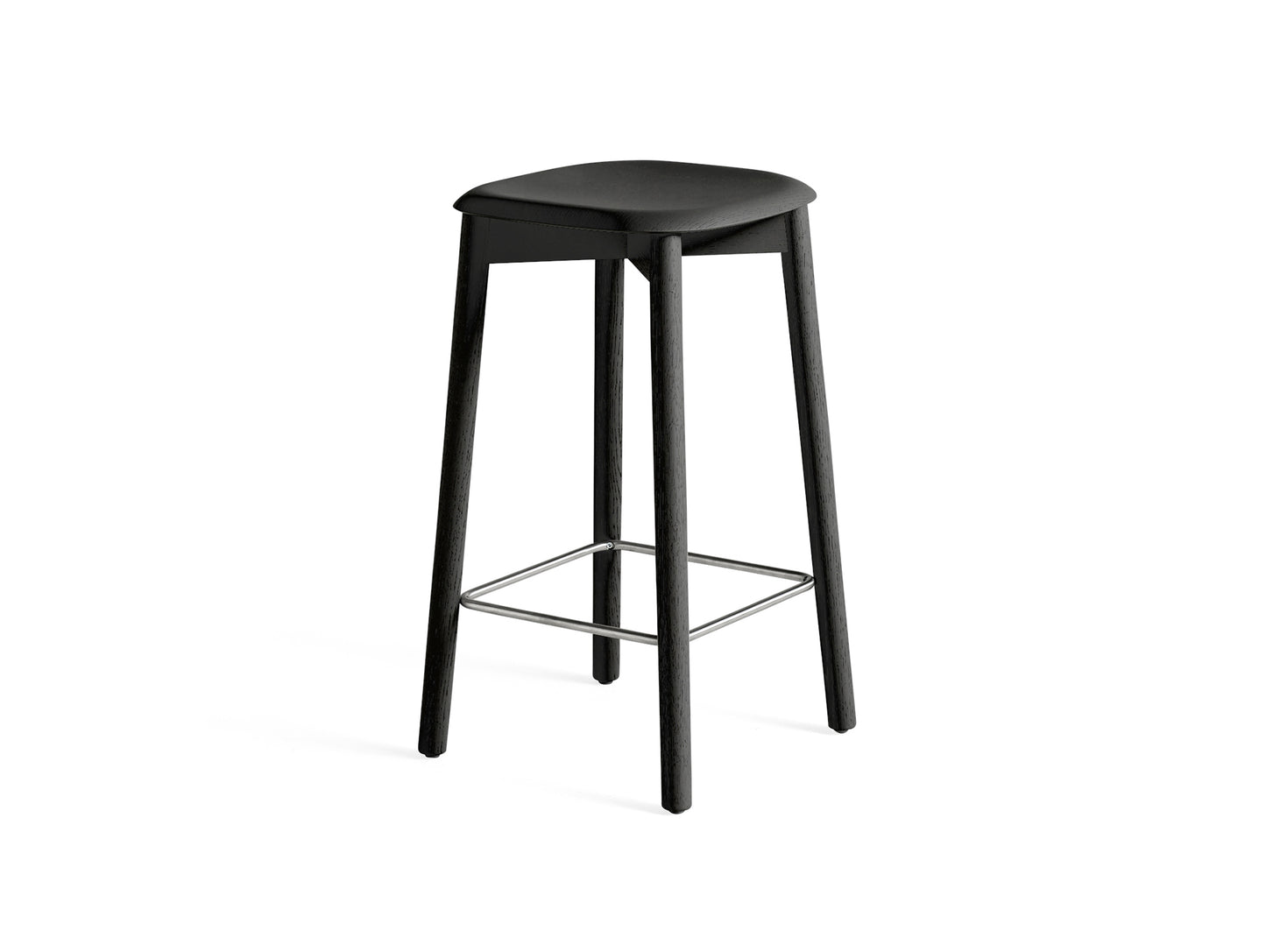 Soft Edge 82 Stool by HAY - H65 / Soft Black Lacquered Oak Base / Soft Black Oak Seat