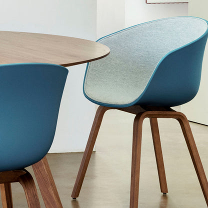 About A Chair AAC 22 - Front Upholstery by HAY - Azure Blue 2.0 + Mode 002 Shell / Lacquered Walnut Base