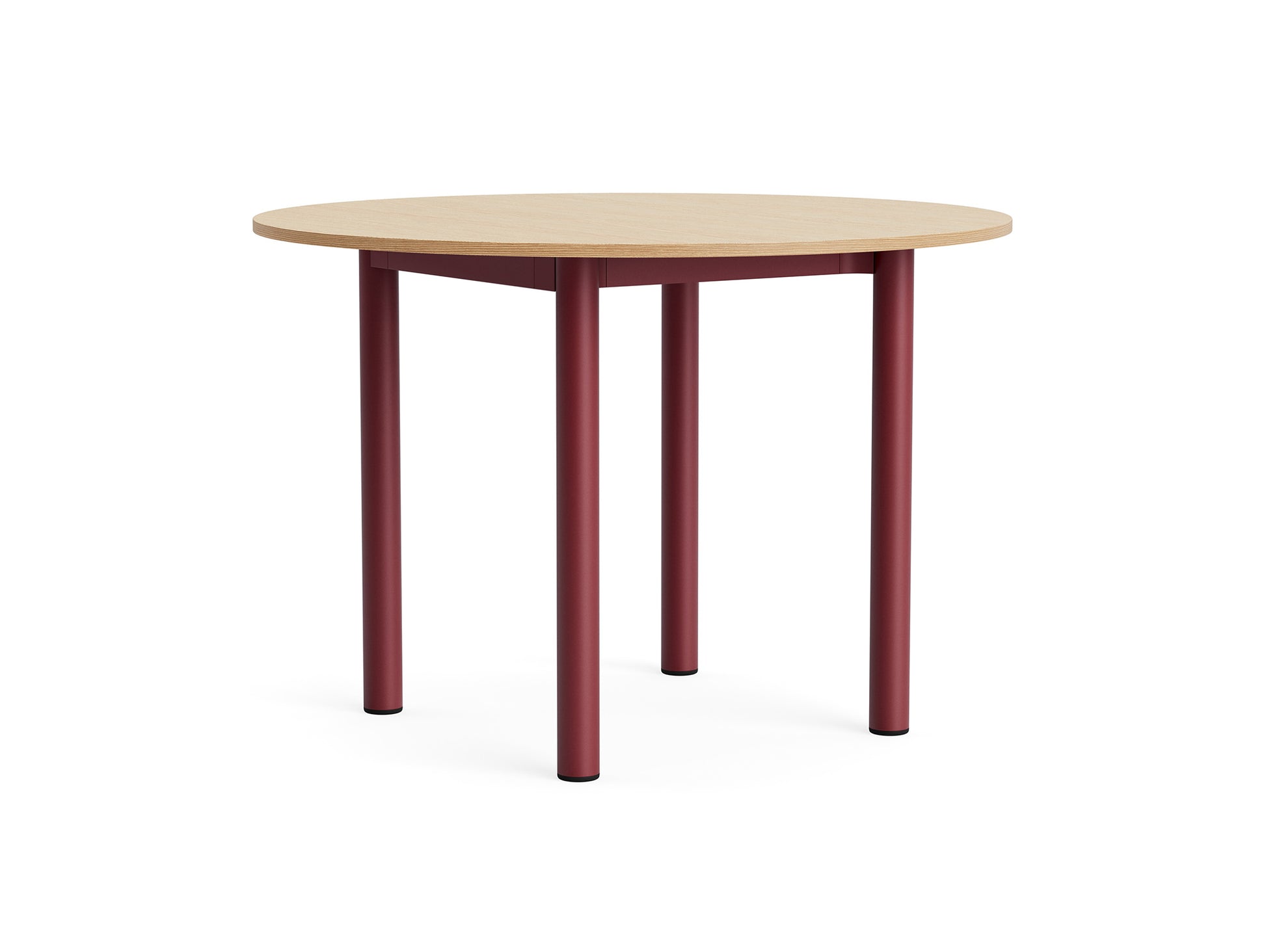 Annex Table Round by HAY - Diameter: 110 cm / Oak Veneer Tabletop / Barn Red Aluminium Legs