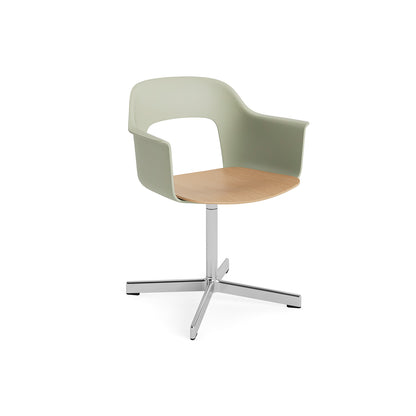 Layout Armchair 232 Swivel Base by HAY - Polished Aluminium Base / Pastel Green / Oak