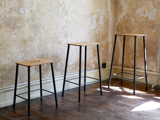 Adam Stool by Frama - Oak Top / Black Powder Coated Steel Frame